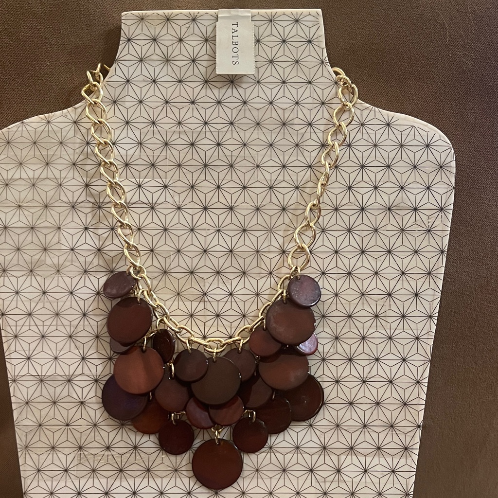 New Talbots Gold Chain Necklace With Dark Brown Discs 20$